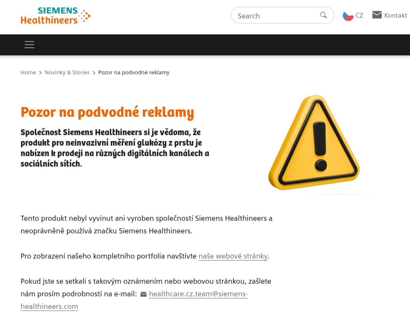 Varování před podvodnými reklamami na webu Siemens Healthineers