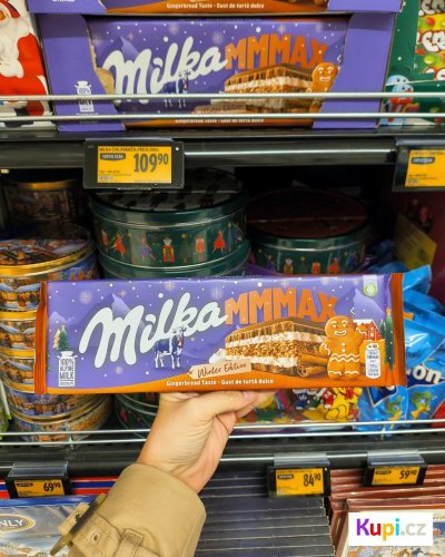 Zimní edice Milka čokolády s příchutí perníčku, cena 109,90 Kč