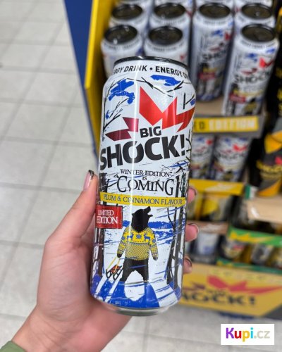 Zimní limitka Big Shocku s příchutí švestky a skořice, cena 26,90 Kč