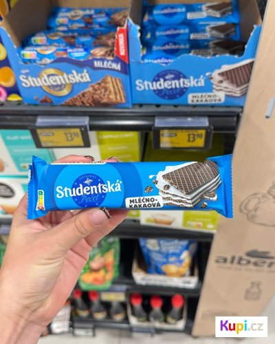 Kakaová oplatka Studentská pečeť s mléčnou náplní, cena 13,90 Kč