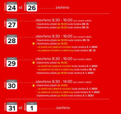 Otevírací doba 2022 Vánoce PLANEO elektro