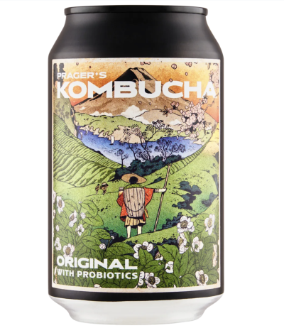 Kombucha v produktové lahvi