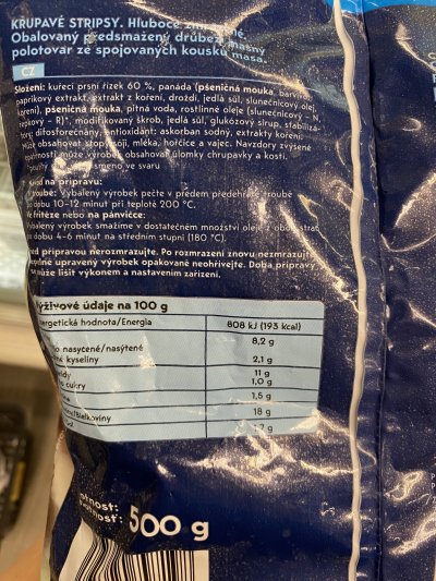 Etiketa na obalu produktu Křupavé stripsy Nowaco