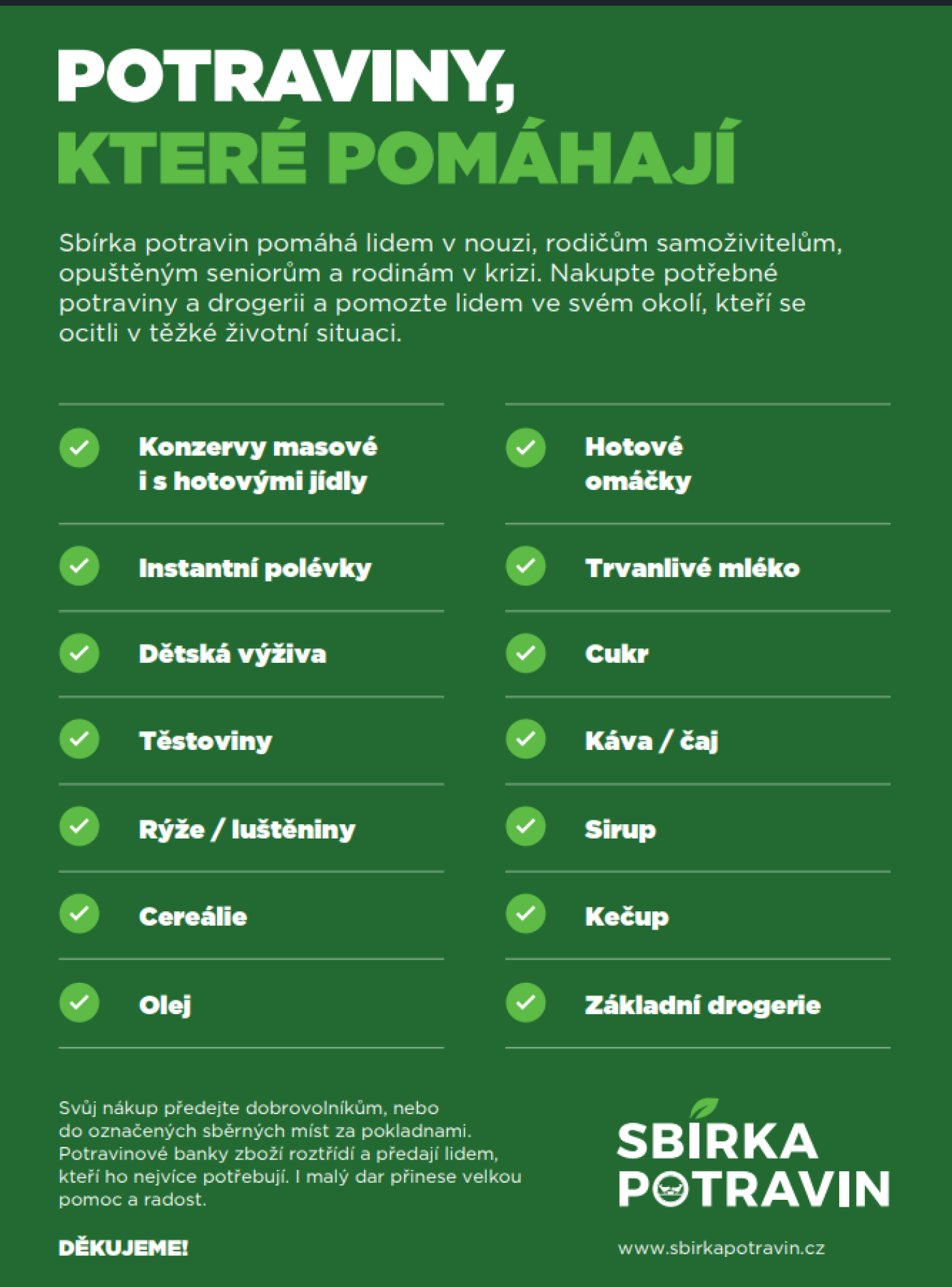 Seznam potravin, které můžete darovat ve Sbírce potravin