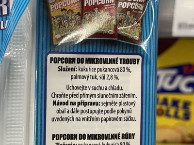 Etiketa na balení popcornu