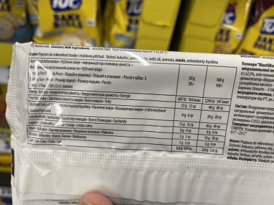 Etiketa na balení popcornu