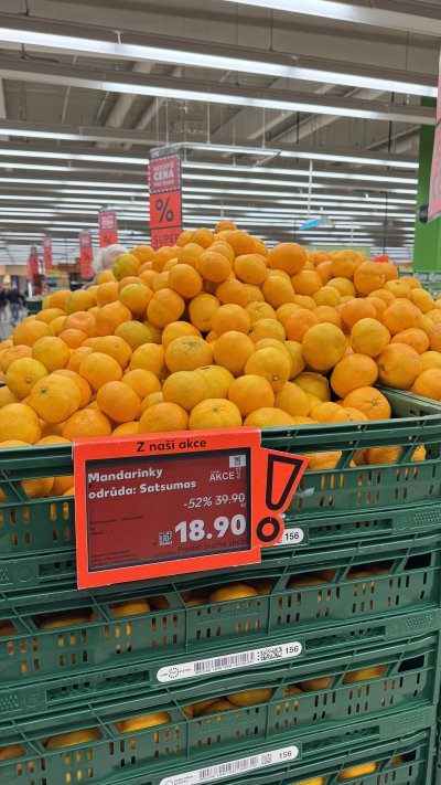 Mandarinky za naprosto nejnižší cenu 1 kg za 18,90 Kč.