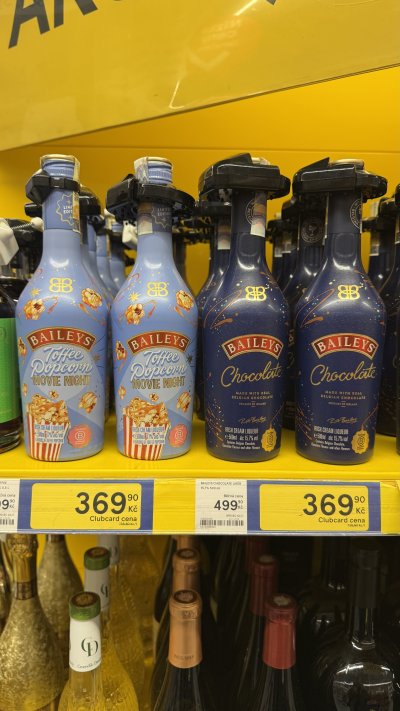 Baileys likér s příchutí Toffee Popcorn nebo čokolády za 369,90 Kč s Clubcard.