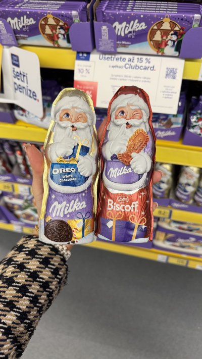 Mikuláš Milka Biscoff nebo Oreo za 62,90 Kč (Clubcard cena)