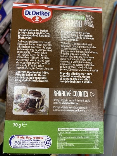 Přírodní kakao v produktovém obalu