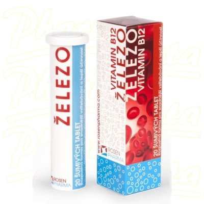 Šumivé tablety železo + B12 v produktovém obalu