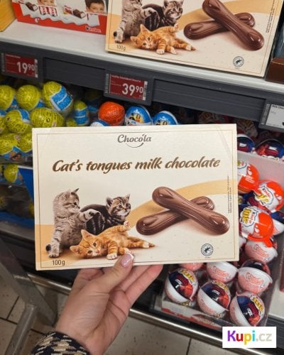 Kočičí jazýčky od značky Choco´la za 39,90 Kč.