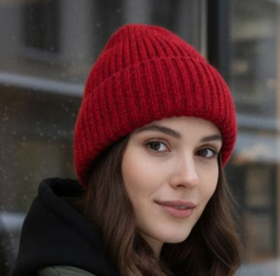 Portrét mladé ženy v červené čepici