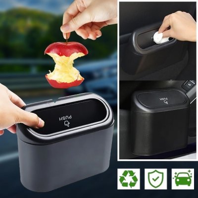 Černý odpadkový koš, který se dá zavěsit na dveře auta