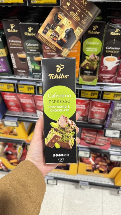 Tchibo Cafissimo Espresso, kávové kapsle s příchutí pistácie a čokolády