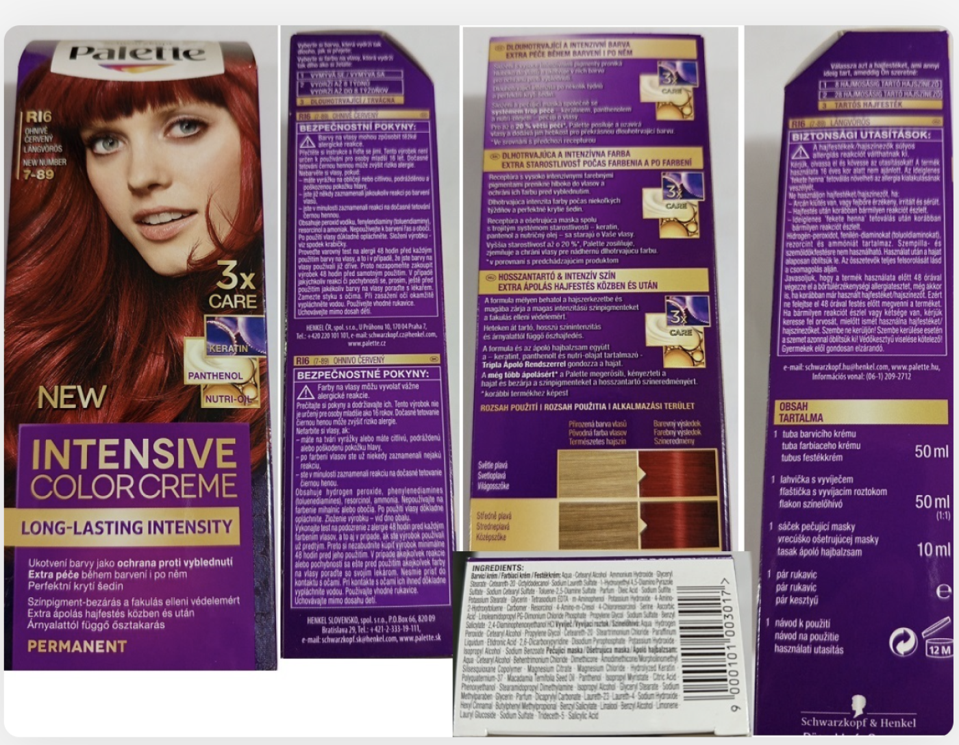 Produktový obal barvy na vlasy vyfocený ze všech stran