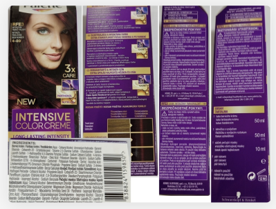 Produktový obal barvy na vlasy vyfocený ze všech stran