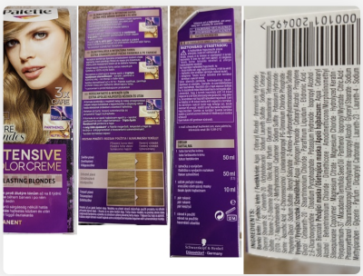 Produktový obal barvy na vlasy vyfocený ze všech stran