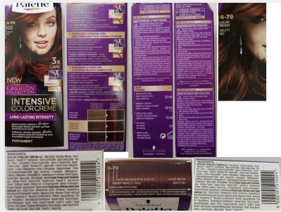 Produktový obal barvy na vlasy vyfocený ze všech stran