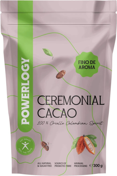 Powerlogy ceremoniální kakao v produktovém obalu