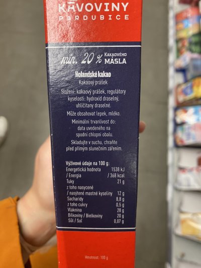 Holandské kakao v produktovém obalu