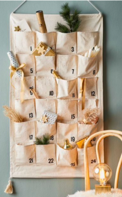 Látkový závěsný adventní kalendář