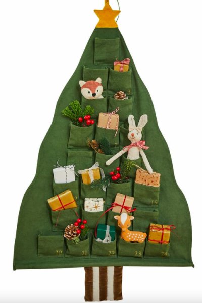 Bavlněný adventní kalendář ve tvaru vánočního stromu