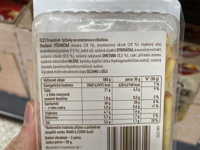 Zadní strana obalu tyčinek