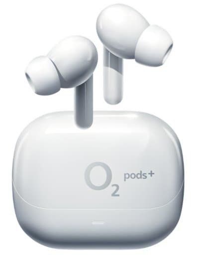 Bílá bezdrátová sluchátka a nabíjecí pouzdro O2 pods+ ANC
