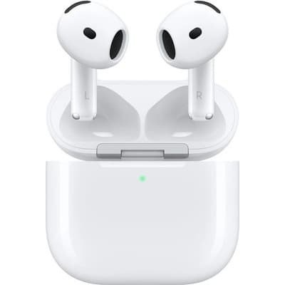 Bílá bezdrátová sluchátka a nabíjecí pouzdro Apple AirPods 4 s ANC
