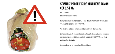 Upozornění na stažení kuřete