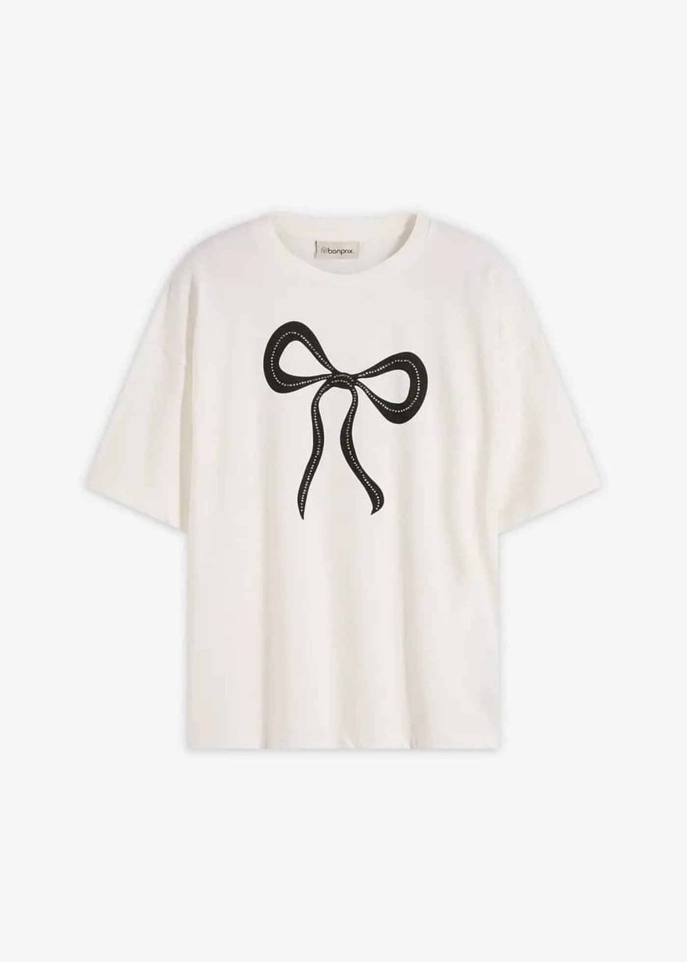 Bílé triko s potiskem černé mašle