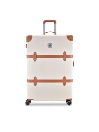 Béžový kufr na kolečkách se zlatými doplňky