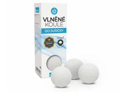 Vlněné koule do sušičky spolu s produktovým obalem