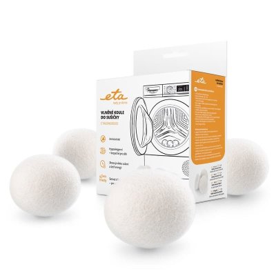 Vlněné koule do sušičky spolu s produktovým obalem