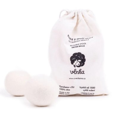 Vlněné koule do sušičky spolu s produktovým obalem