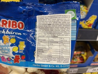 Etiketa na obalu želatinových bonbonů