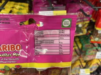 Etiketa na obalu želatinových bonbonů