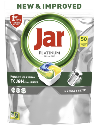 Kapsle do myčky v produktovém obalu značky Jar