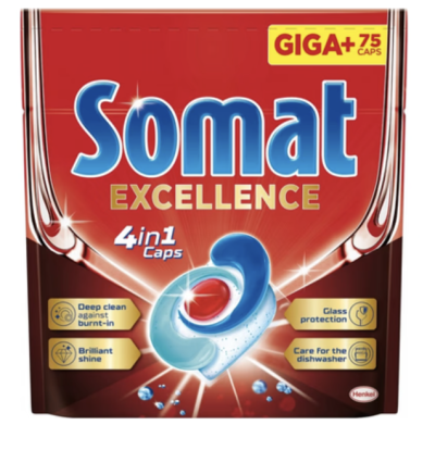 Kapsle do myčky v produktovém obalu značky Somat