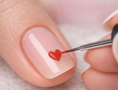 Malování srdíčka na nalakovaný nehet