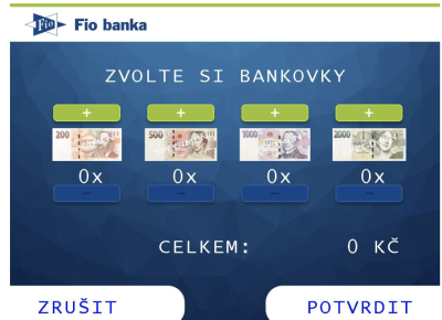 Možnost volby bankovek v bankomatu Fio banky
