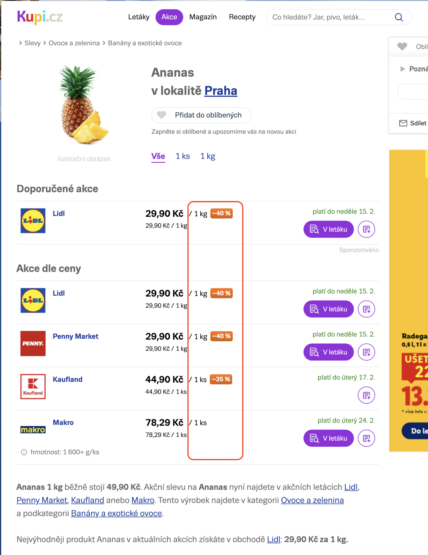 Ananas v akčním letáku