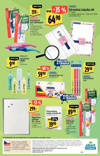 Strana letáku Albert se školními pomůckami