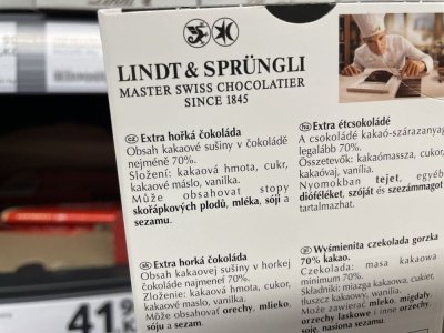 Etiketa na obalu tabulkové čokolády