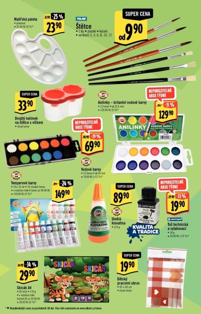 Strana letáku Albert se školními pomůckami