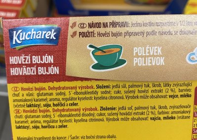 Etiketa na obalu bujónu