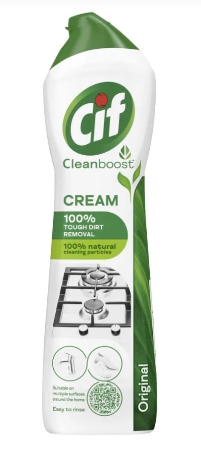 Bílo-zelená lahev s tekutým pískem Cif