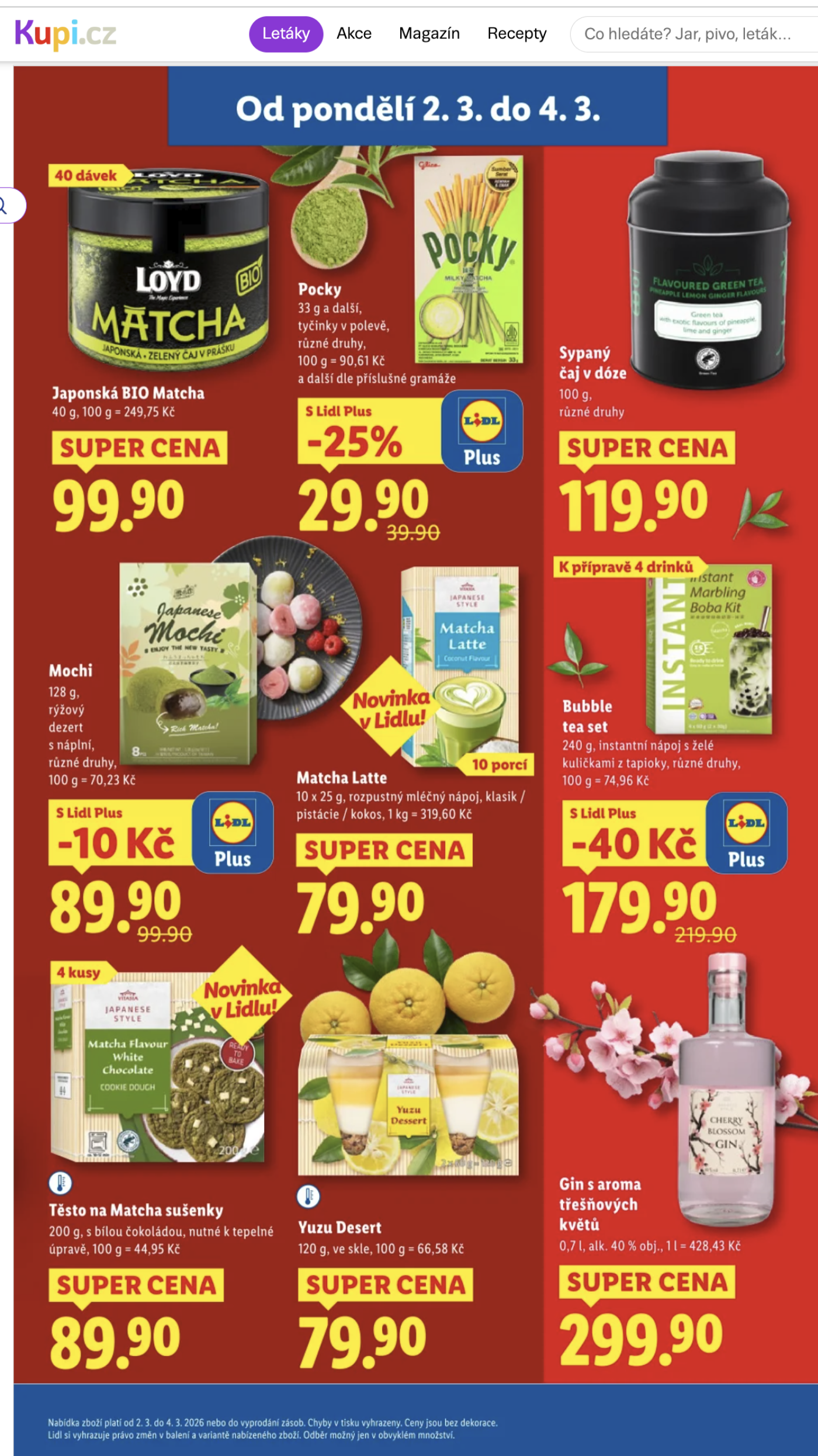 Matcha speciality v akčním letáku Lidl
