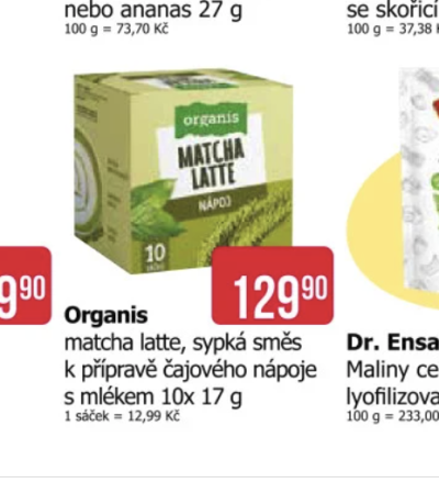 Matcha latte v akčním letáku drogerie